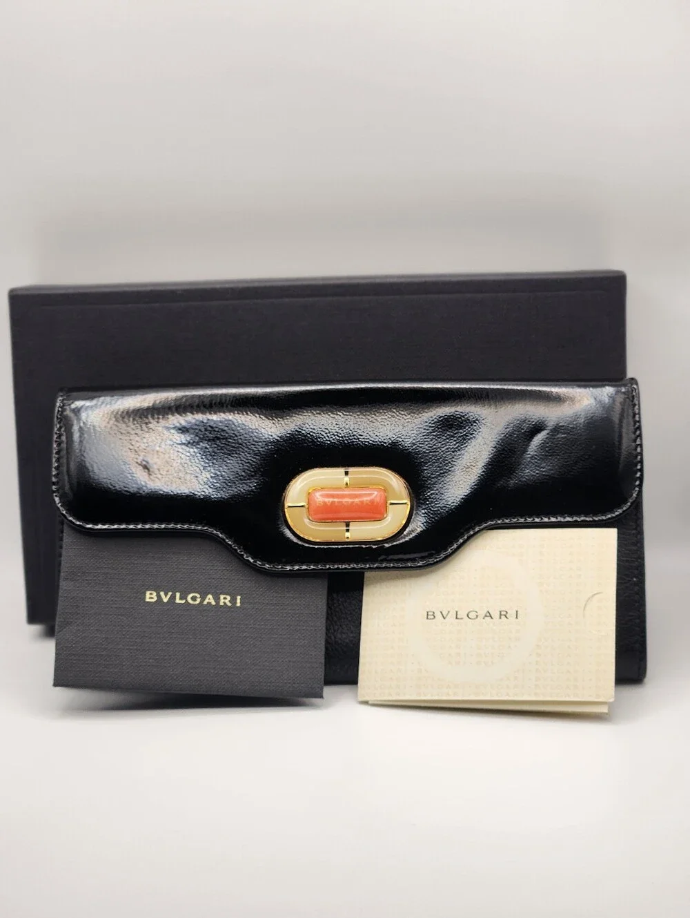 BVLGARI Isabella Rossellini Black Leather Continental Wallet – Full Set